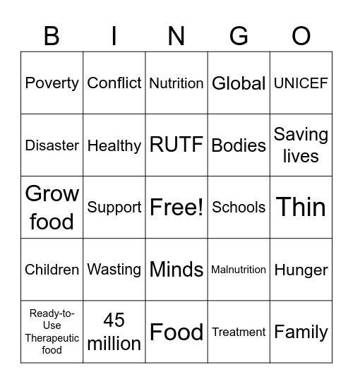 UNICEF BINGO Card