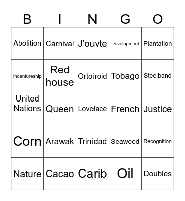 Trinidad and Tobago Bingo Card