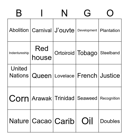 Trinidad and Tobago Bingo Card