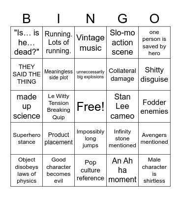 End Game Bingo Card