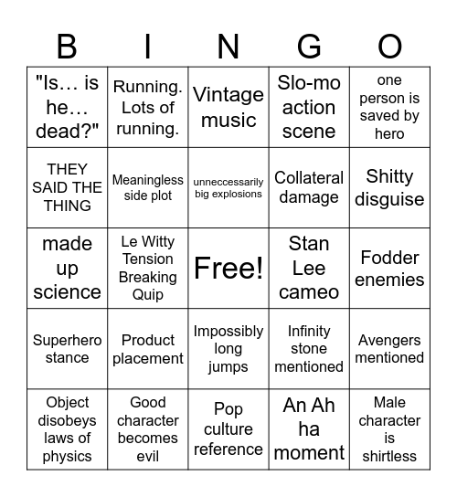 End Game Bingo Card