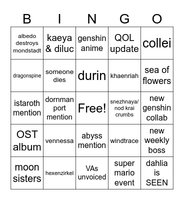 5.6 livestream Bingo Card