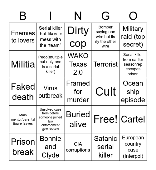 Cop Show Bingo Card