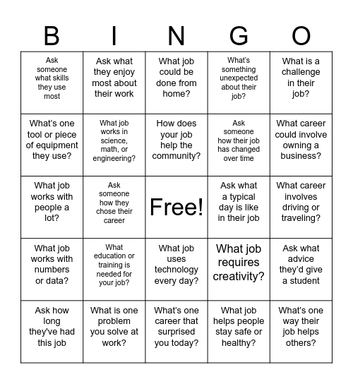 CAREER DAY BINGO: 4-5 Bingo Card