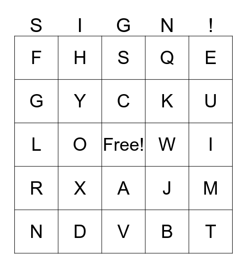 ASL Bingo  Bingo Card