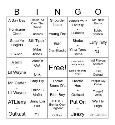 Dirty South Bingo Card