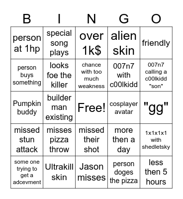 forsaken bingio Bingo Card