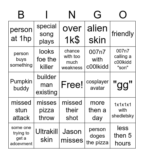forsaken bingio Bingo Card
