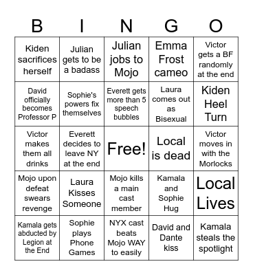 NYX Finale BINGO Card