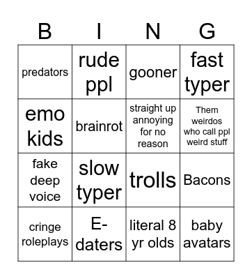 Roblox Bingo Card