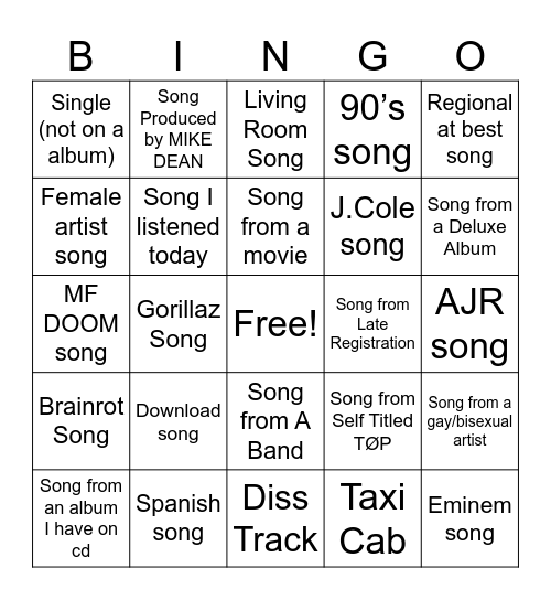 Spotify Bingo Card