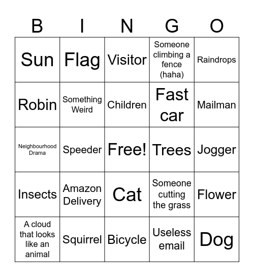 Front Window Bingo Card