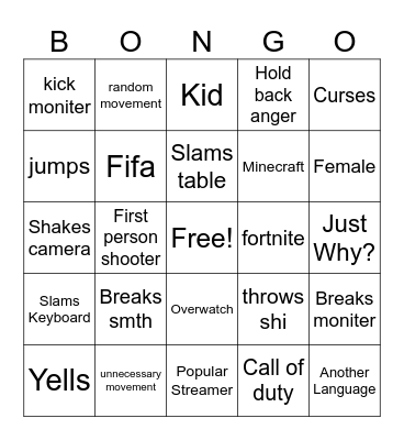 GAMER RAGE Bingo Card