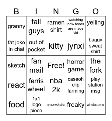 Caseoh Bingo Card