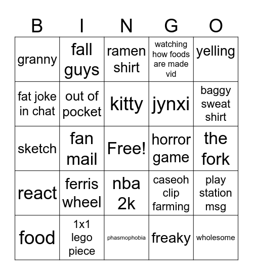 Caseoh Bingo Card
