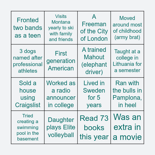 B I N G O Bingo Card