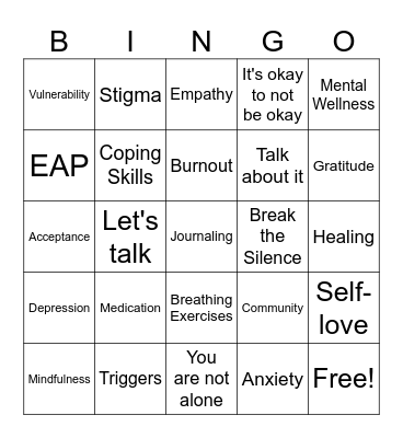 Mental Health Awareness Month BINGO Card