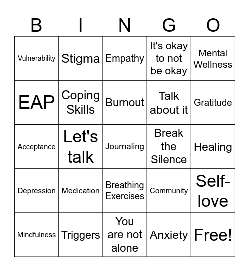 Mental Health Awareness Month BINGO Card