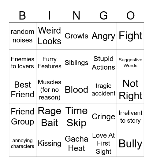 Gacha Life Bingo Card