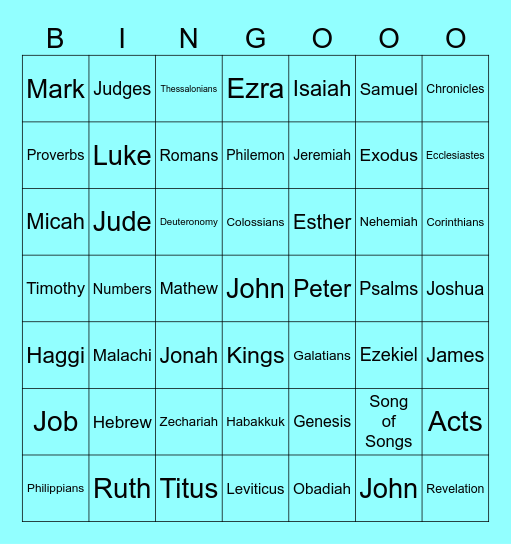 Bible Study Bingo Card