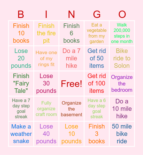 2025 Resolutions Bingo Card