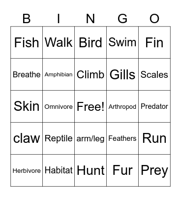 Animals Bingo Card