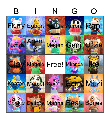 Animal Crossing Villager Hunting Bingo Card