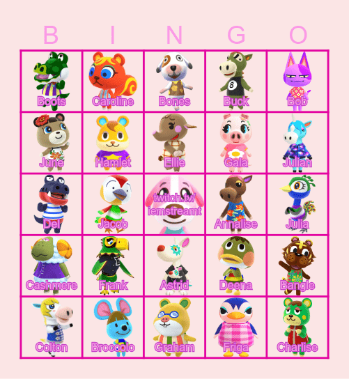Animal Crossing Villagers deel 1 Bingo Card