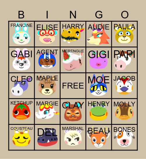 ACNH Villager Hunt Bingo Card