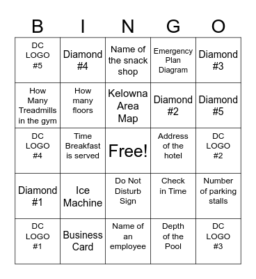DC Diamond Team Bingo Card