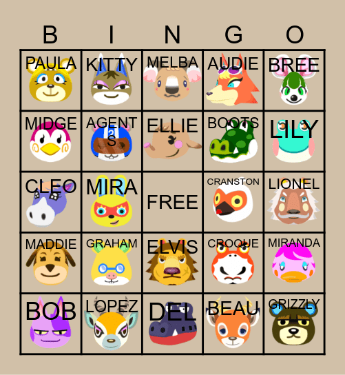 ACNH Villager Hunt Bingo Card