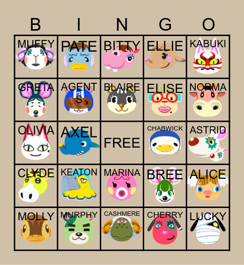 ACNH Villager Hunt Bingo Card