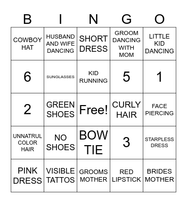 WEDDING BINGO Card