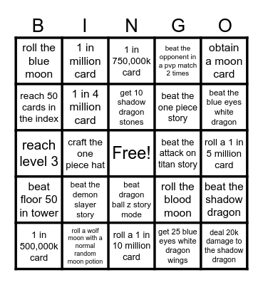 anime card class Bingo Card