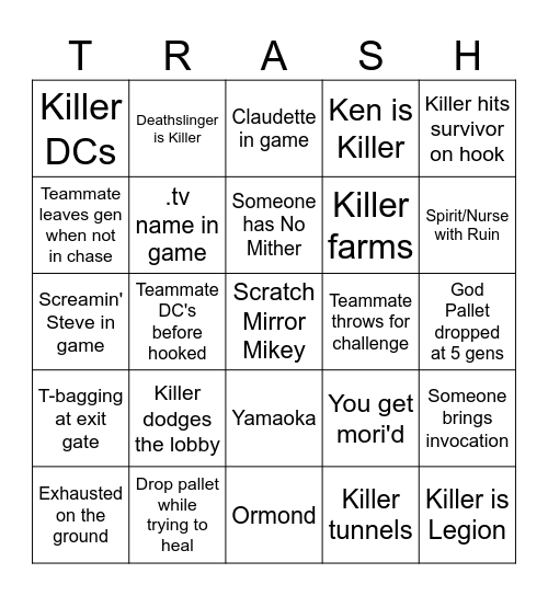 Ultimate DBD Bingo Card
