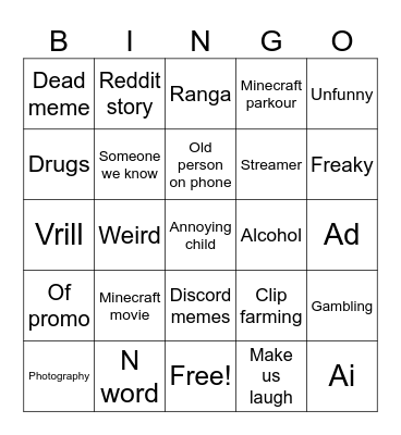 Instagram reels bingo Card