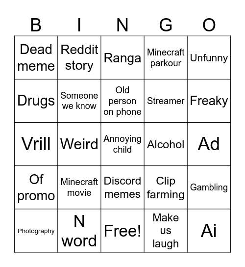 Instagram reels bingo Card