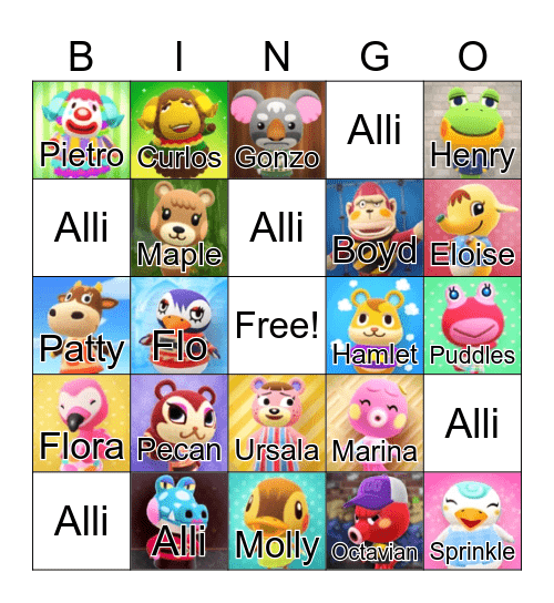 Animal Crossing Bingo Card