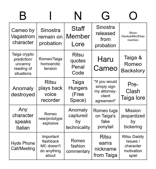 TKDB Chapter 16 Bingo Card
