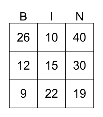 Number Bingo Card