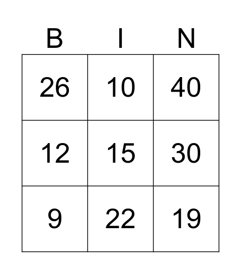 Number Bingo Card