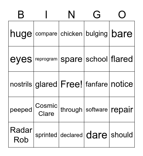 I Dare You Bingo Card