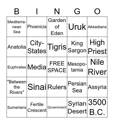 Ancient Mesopotamia BINGO Card