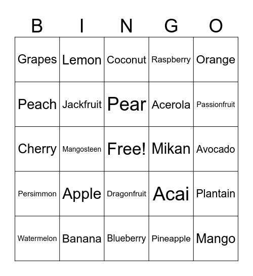 Test Card Bingo Card