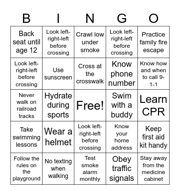 Safety first Bingo Card
