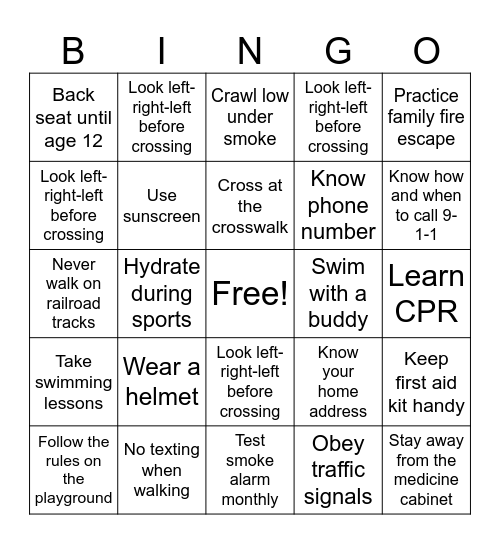 Safety first Bingo Card