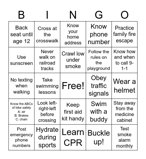 Safety first Bingo Card