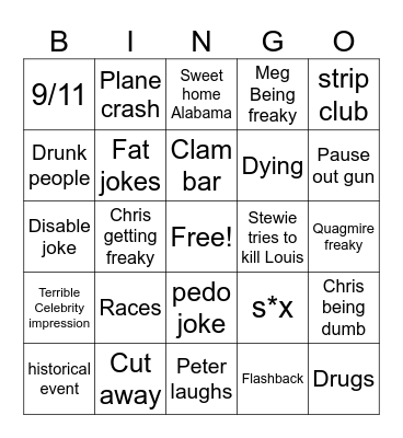 Family guy Bingo Card