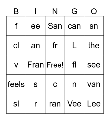 headsprout 10 sounds/words Bingo Card
