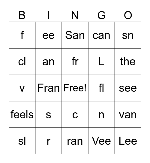 headsprout 10 sounds/words Bingo Card